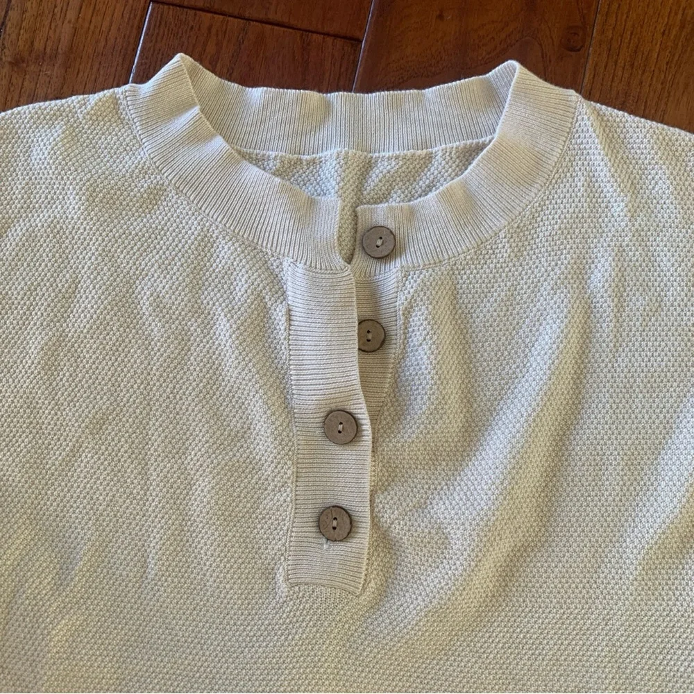 LILLUSORY Cream Knit 2 Piece Lounge Set Size M Henley Top Pants Oversize Slouchy